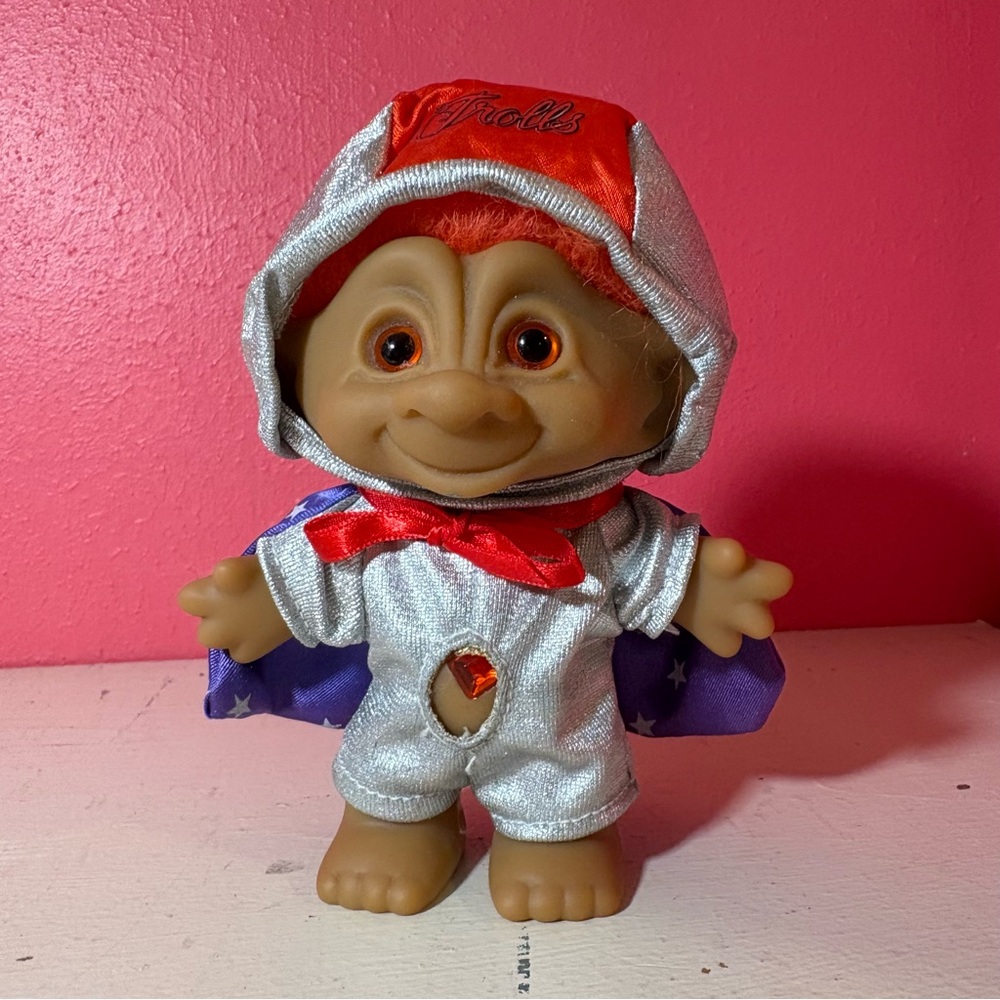 Vintage ACE Novelty Troll Silver & Blue Superhero Troll Toy Collectible Kid Fun